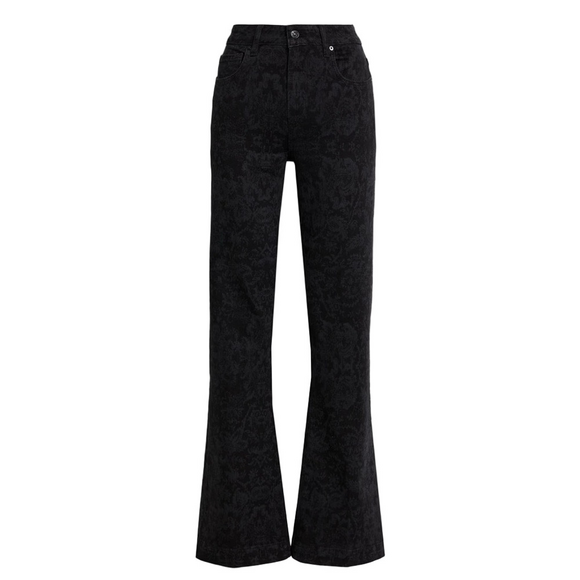 Paige Leenah Black Laser Floral High Rise Slim Wide Leg Jeans - Sz 30 NWT